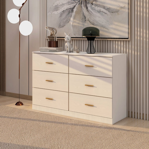English Elm Modern Six Drawer Wide Chest Matte Hardware Bedroom Closet Organizer Storage Unit Antique White W1785P379411