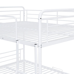 English Elm Full XL Over Queen Metal Bunk Bed with Twin Trundle, Chrome-Finish Iron Frame, Sturdy Space-Saver White SF000026AAK