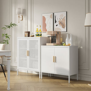 English Elm Metal Storage Cabinet with Lockable Doors and Adjustable Heavy-Duty Shelves for Garage Office School White W252113565