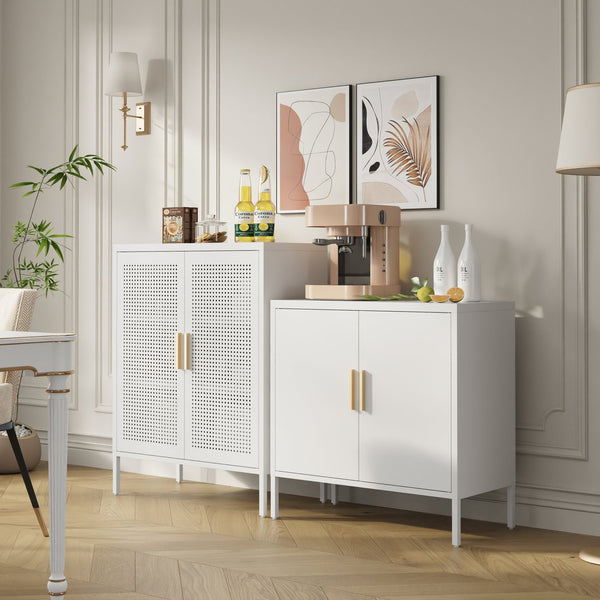 English Elm Metal Storage Cabinet with Lockable Doors and Adjustable Heavy-Duty Shelves for Garage Office School White W252113565