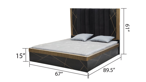 English Elm Modern 5Pc Queen Bedroom Set In Solid Mango Wood With Brass Accents For Stylish Storage & Durability B009S01021