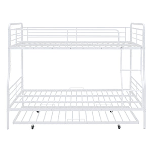 English Elm Full XL Over Queen Metal Bunk Bed with Twin Trundle, Chrome-Finish Iron Frame, Sturdy Space-Saver White SF000026AAK