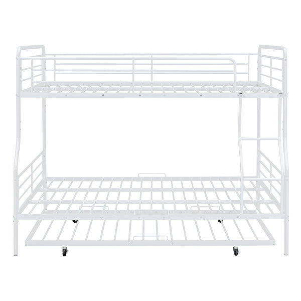 English Elm Full XL Over Queen Metal Bunk Bed with Twin Trundle, Chrome-Finish Iron Frame, Sturdy Space-Saver White SF000026AAK