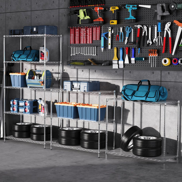 English Elm 5 Heavy-Duty Steel 5-Tier Shelving Unit for Home, Garage & Warehouse — Adjustable, Durable Storage Organizer Chrome W1550131997