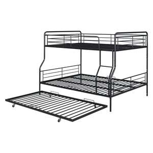 English Elm Full XL Over Queen Metal Bunk Bed with Twin Trundle, Chrome-Finish Iron Frame, Sturdy Space-Saver Black SF000026AAB