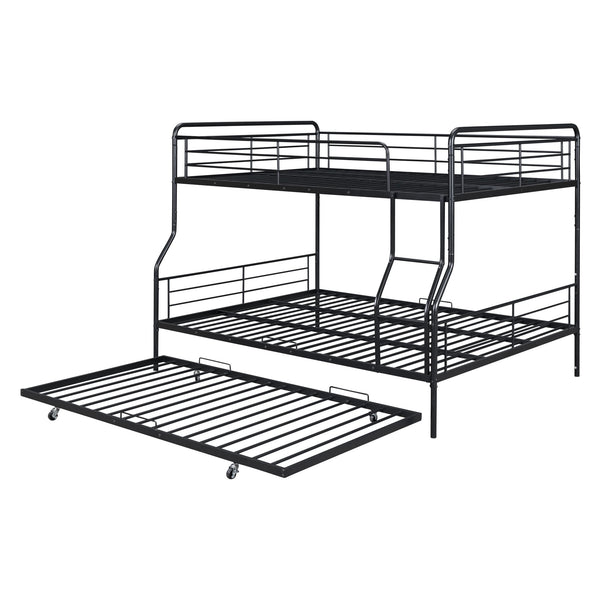 English Elm Full XL Over Queen Metal Bunk Bed with Twin Trundle, Chrome-Finish Iron Frame, Sturdy Space-Saver Black SF000026AAB