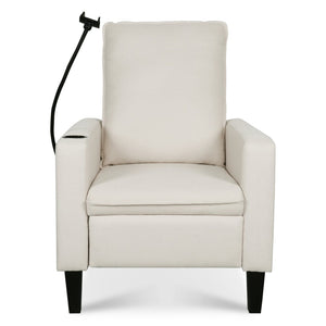 English Elm Recliner Chair with Phone Holder Cup Storage Push Back Fabric Seat for Living Room Beige W680131613