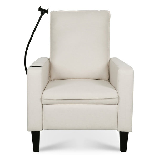 English Elm Recliner Chair with Phone Holder Cup Storage Push Back Fabric Seat for Living Room Beige W680131613