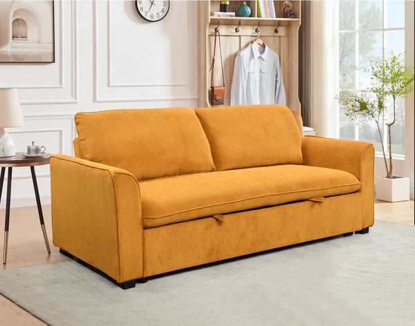 English Elm 78 Convertible 3-in-1 Sleeper Sofa Bed with Easy Pull-Out Hidden Mattress, Compact Modern Loveseat Yellow Brown W1417131882