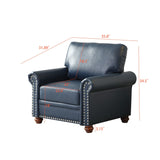 English Elm Living Room Sofa Single Seat Chair With Wood Leg Navy Blue Faux Leather