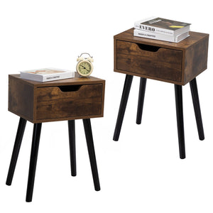 English Elm Set Sleek Two-Drawer Bedside Tables with Solid Wood Legs, Compact 16x12x28 in Storage for Bedroom Black W2181P144024