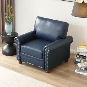 English Elm Living One Seat Sofa Chair with Faux Leather Upholstery, Solid Wood Frame and Comfortable Foam Cushion Navy Blue W1097125453