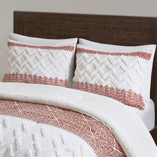 English Elm 3 Mila Cotton Comforter Set Auburn Chevron Chenille Tufting Full/Queen – Shabby Chic, OEKO-TEX Certified Comfort B035P148267