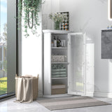 Freestanding Glass Door Bathroom Cabinet, Corner Storage for Bathroom, Living Room, Kitchen - White MDF