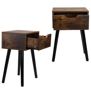 English Elm Set Sleek Two-Drawer Bedside Tables with Solid Wood Legs, Compact 16x12x28 in Storage for Bedroom Black W2181P144024