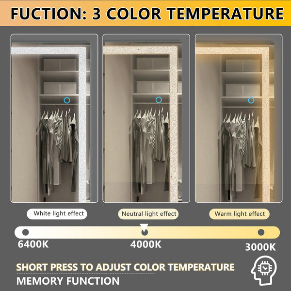 English Elm LED Mirror Lamp With Lights Full-Length Floor & Wall Vanity Mirror, Shatterproof HD Glass, Sleek Frame W2312141726