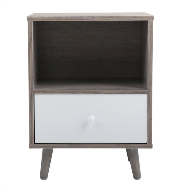 English Elm Set Sleek Two-Drawer Bedside Tables with Solid Wood Legs, Compact 16x12x28 in Storage for Bedroom Gray W2181P144002