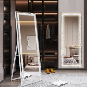 English Elm 65" LED Lighted Full-Length Mirror with Crystal Frame, Shatterproof HD Glass, Modern Standing Elegance W1340119589