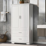 English Elm Tall Bathroom Storage Cabinet, Cabinet With Two Doors and Drawers, Adjustable Shelf, Mdf Board, White