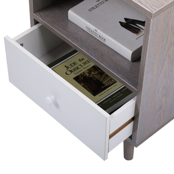 English Elm Set Sleek Two-Drawer Bedside Tables with Solid Wood Legs, Compact 16x12x28 in Storage for Bedroom Gray W2181P144002