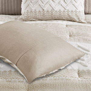 English Elm 3 Piece Cotton Comforter Set with Chenille Tufting Mila Botanical Chevron Print Full/Queen Cozy Farmhouse Bedding taupe 21.65 L x 22.83 W x 10.63 H B035128804