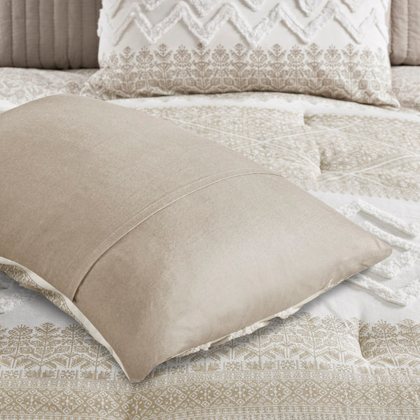 English Elm 3 Piece Cotton Comforter Set with Chenille Tufting Mila Botanical Chevron Print Full/Queen Cozy Farmhouse Bedding taupe 21.65 L x 22.83 W x 10.63 H B035128804
