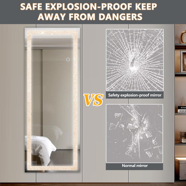 English Elm 65" LED Lighted Full-Length Mirror with Crystal Frame, Shatterproof HD Glass, Modern Standing Elegance W1340119589