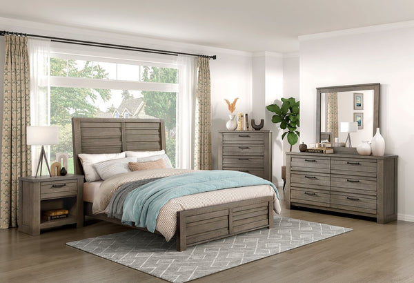 English Elm Rustic Longview Full Bed with Planked Panel Headboard and Low Profile Footboard, Birch Veneer Finish Gray 61.25 L x 40.5 W x 5.5 H B011S01257
