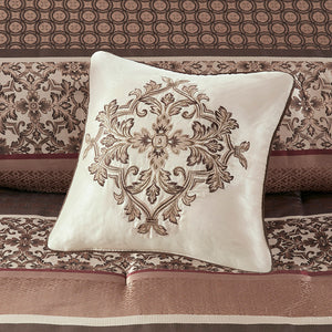 English Elm 7 Piece Comforter Set Red Queen - Luxurious Geometric Design With Decorative Pillows & Soft Touch B03597164