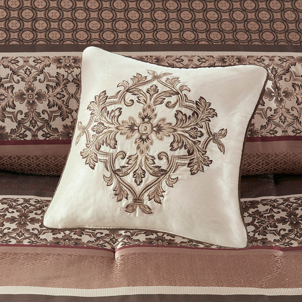 English Elm 7 Piece Comforter Set Red Queen - Luxurious Geometric Design With Decorative Pillows & Soft Touch B03597164