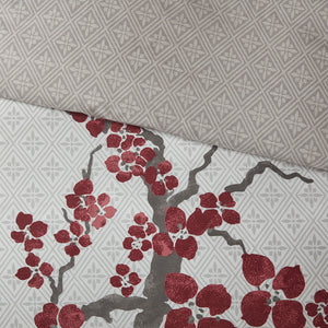 English Elm Duvet Natori Cherry Blossom 100% Cotton Sateen Mini Set Queen - Reversible Grey Percale, OEKO-TEX Certified B035129187
