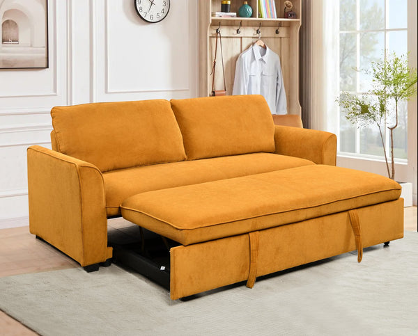 English Elm 78 Convertible 3-in-1 Sleeper Sofa Bed with Easy Pull-Out Hidden Mattress, Compact Modern Loveseat Yellow Brown W1417131882