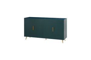 English Elm Wood Media Console with Grooved Doors Gold Legs and Interior Storage for Living Room W1445132035