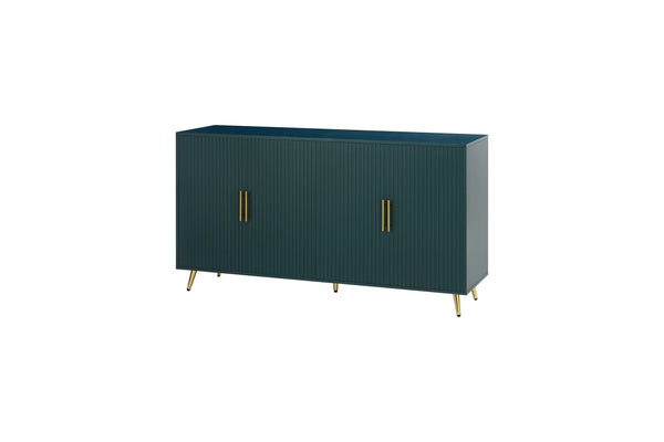 English Elm Wood Media Console with Grooved Doors Gold Legs and Interior Storage for Living Room W1445132035