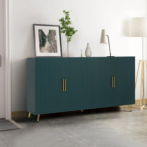 English Elm Wood Media Console with Grooved Doors Gold Legs and Interior Storage for Living Room W1445132035