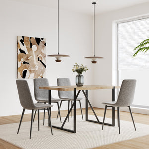 English Elm 55" Modern Mdf Wood Dining Table Set With 4 Linen Chairs, Mid-Century Style, Sturdy Metal Legs W2189S00005