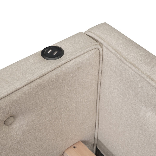 English Elm Full Full Size Upholstered Platform Bed with USB, Beige Linen, Twin Trundle, 600lb Capacity Sleek Design DL000558AAA