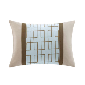 English Elm 7 Piece Comforter Set - Luxurious Light Blue & Taupe California King Bedding With Decorative Pillows B03596899