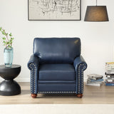 English Elm Living Room Sofa Single Seat Chair With Wood Leg Navy Blue Faux Leather