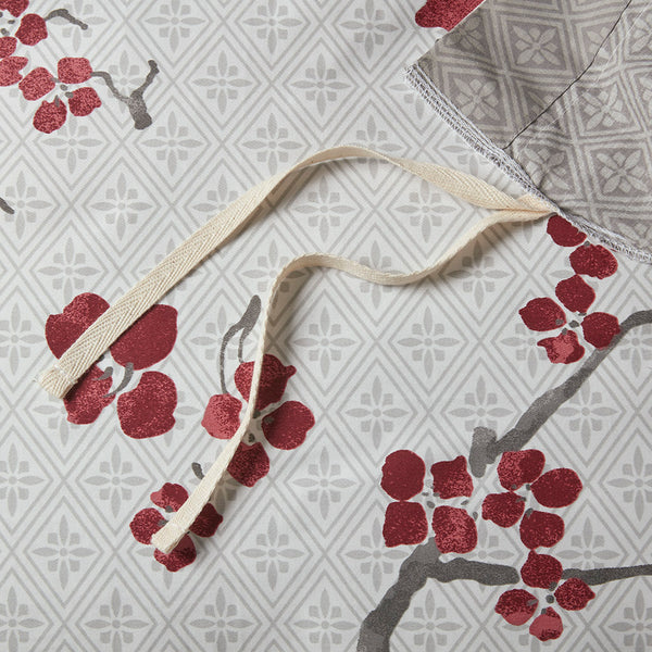 English Elm Duvet Natori Cherry Blossom 100% Cotton Sateen Mini Set Queen - Reversible Grey Percale, OEKO-TEX Certified B035129187