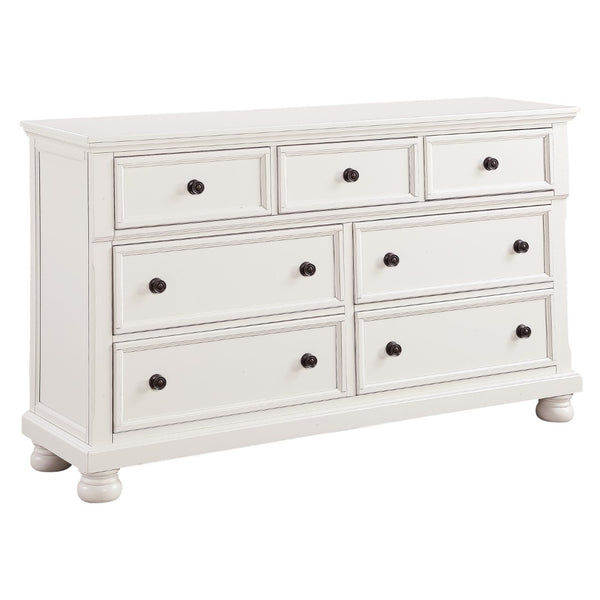 English Elm Transitional White Wood Dresser with Seven Dovetail Drawers and Hidden Jewelry Tray B011P143960