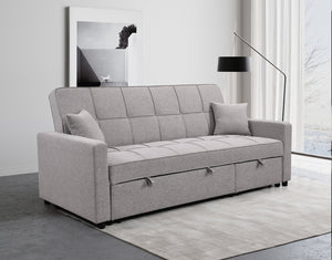 English Elm 83" Oversized Upholstered Sofa Bed with 3-Level Adjustable Backrest, Convertible 3-Seater Futon for Living Room Comfort and Sleep Light Gray W1417131916