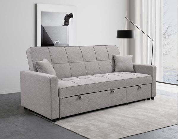 English Elm 83" Oversized Upholstered Sofa Bed with 3-Level Adjustable Backrest, Convertible 3-Seater Futon for Living Room Comfort and Sleep Light Gray W1417131916
