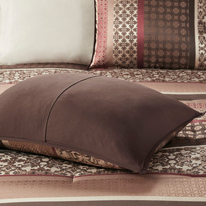 English Elm 7 Piece Comforter Set Red Queen - Luxurious Geometric Design With Decorative Pillows & Soft Touch B03597164