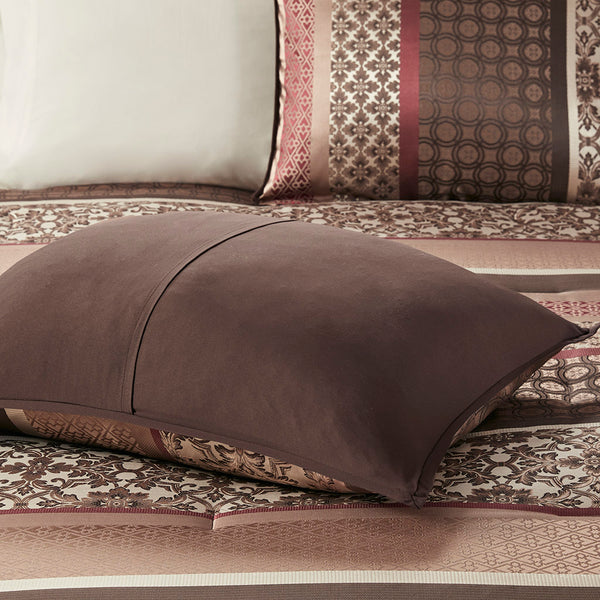English Elm 7 Piece Comforter Set Red Queen - Luxurious Geometric Design With Decorative Pillows & Soft Touch B03597164