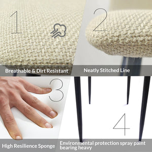 English Elm Dining Chairs Set Of 4 - Modern Upholstered Linen Accent Chairs With Sturdy Metal Legs For Comfort W2189131673