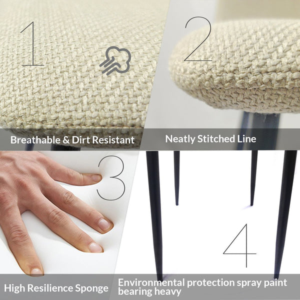 English Elm Dining Chairs Set Of 4 - Modern Upholstered Linen Accent Chairs With Sturdy Metal Legs For Comfort W2189131673