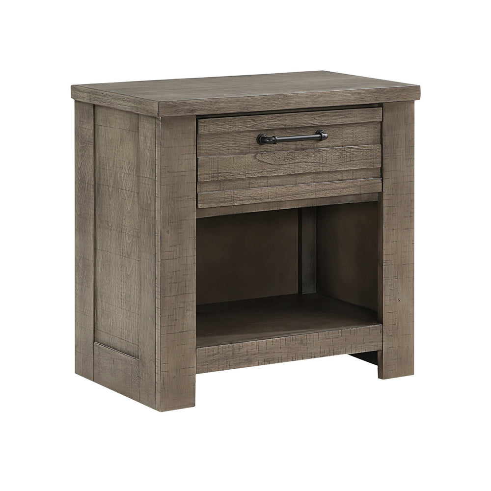 English Elm Rustic Longview Gray Nightstand with Drawer & Open Cubby, Birch Veneer Planked Frame, Metal Bar Hardware B011P143957