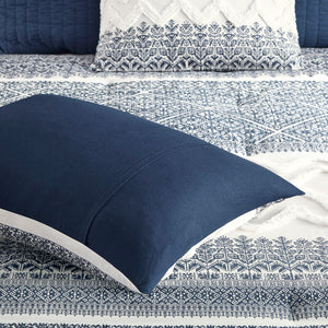 English Elm 3 INK+IVY Mila Cotton Comforter Set King/Cal King Navy Botanical Chevron Chenille Tufted, OEKO‑TEX Certified B035128801