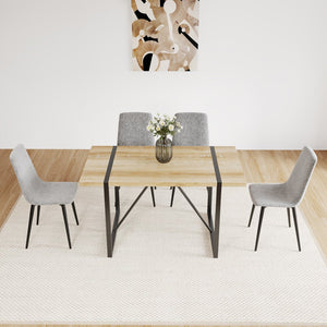 English Elm 55" Modern Mdf Wood Dining Table Set With 4 Linen Chairs, Mid-Century Style, Sturdy Metal Legs W2189S00005
